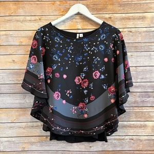 Elle Floral Crepe Popover Blouse Size XS NWT